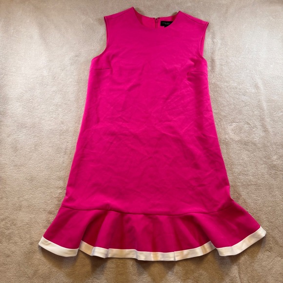 Victoria Beckham Pink Ruffle Hem Shift Dress Sleeveless Mini Mod Party Sz M - Picture 2 of 15